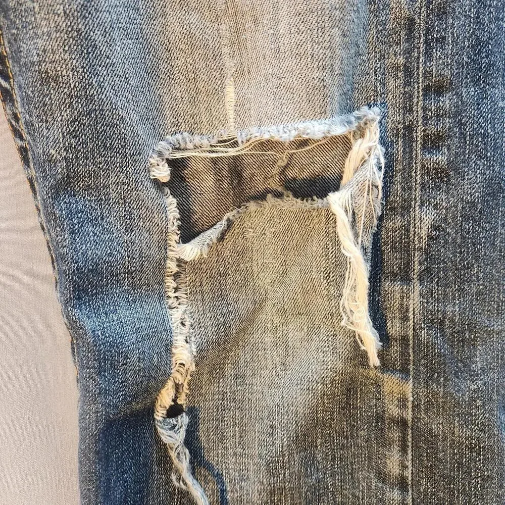 Vintage Y2K‎ True Religion Mens Straight Leg Jeans Sz 34 Distressed Blue Denim